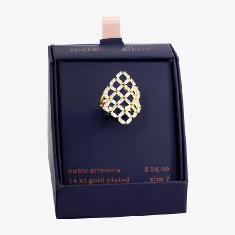 Sparkle Allure Womens Cubic Zirconia 14K Gold Over Brass Cocktail Ring