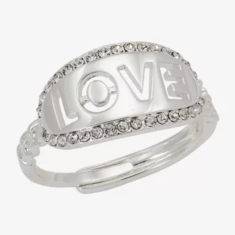 Sparkle Allure Love Womens 3MM Crystal Pure Silver Over Brass Oval Band