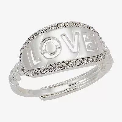 Sparkle Allure Love Womens 3MM Crystal Pure Silver Over Brass Oval Band
