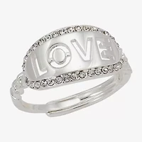 Sparkle Allure Love Womens 3MM Crystal Pure Silver Over Brass Oval Band