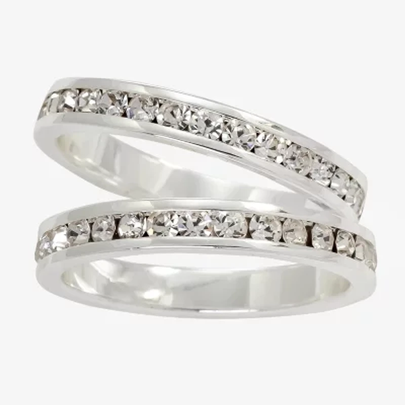 Sparkle Allure Womens Crystal Pure Silver Over Brass Anniversary Ring Set