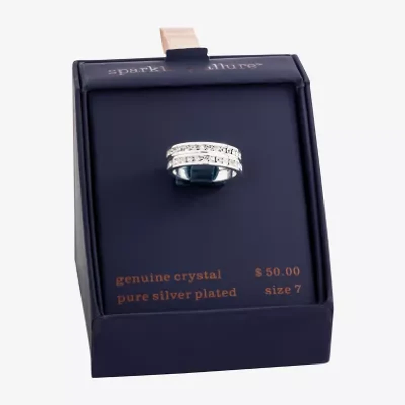 Sparkle Allure Womens Crystal Pure Silver Over Brass Anniversary Ring Set