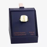 Sparkle Allure Womens White Simulated Pearl 14K Gold Over Brass Cocktail Ring