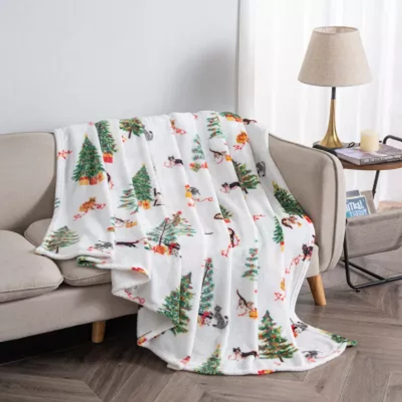 Linery Velvet Plush Fleece Holiday Printed Blanket