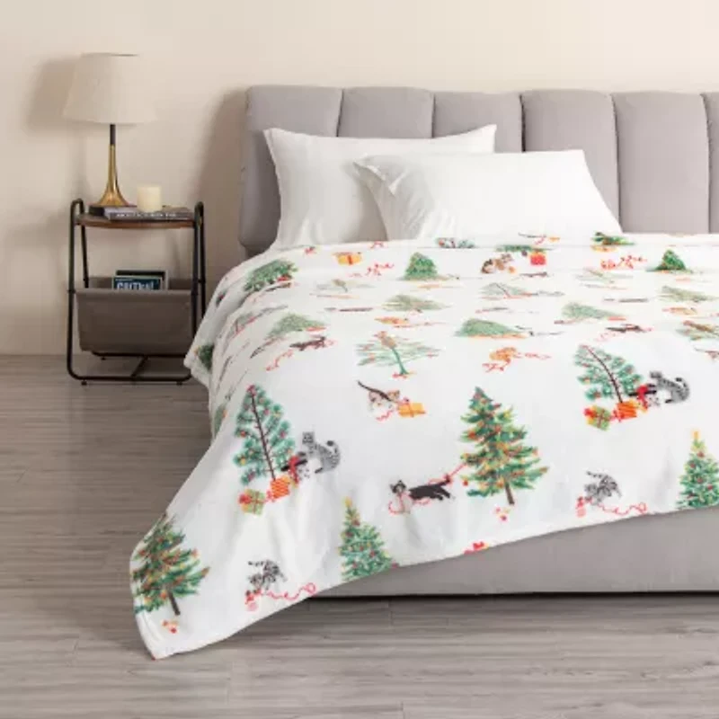 Linery Velvet Plush Fleece Holiday Printed Blanket
