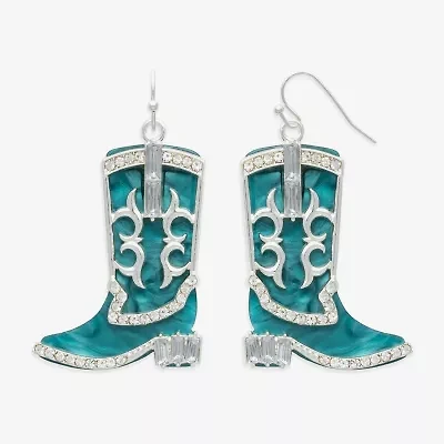 Bijoux Bar Silver Tone Boot Womens Blue Glass Drop Earrings