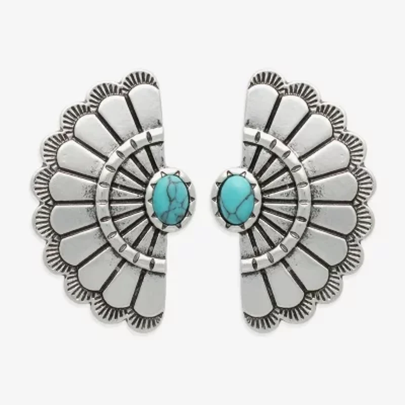 Bijoux Bar Silver Tone Blue Glass 22.5mm Stud Earrings