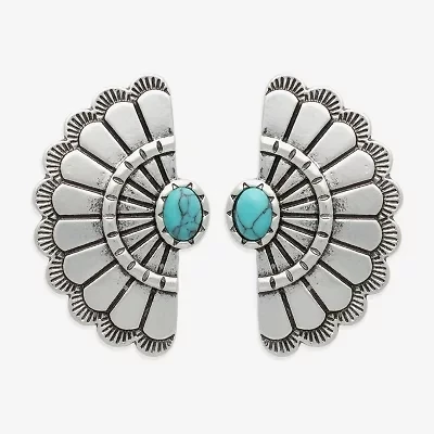 Bijoux Bar Silver Tone Blue Glass 22.5mm Stud Earrings