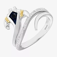 Enchanted Disney Fine Jewelry Womens 1/10 CT. T.W. Genuine Blue Sapphire 14K Gold Over Silver Moana Cocktail Ring