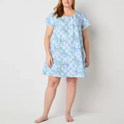 Adonna Womens Crew Neck Short Sleeve Plus Nightgown