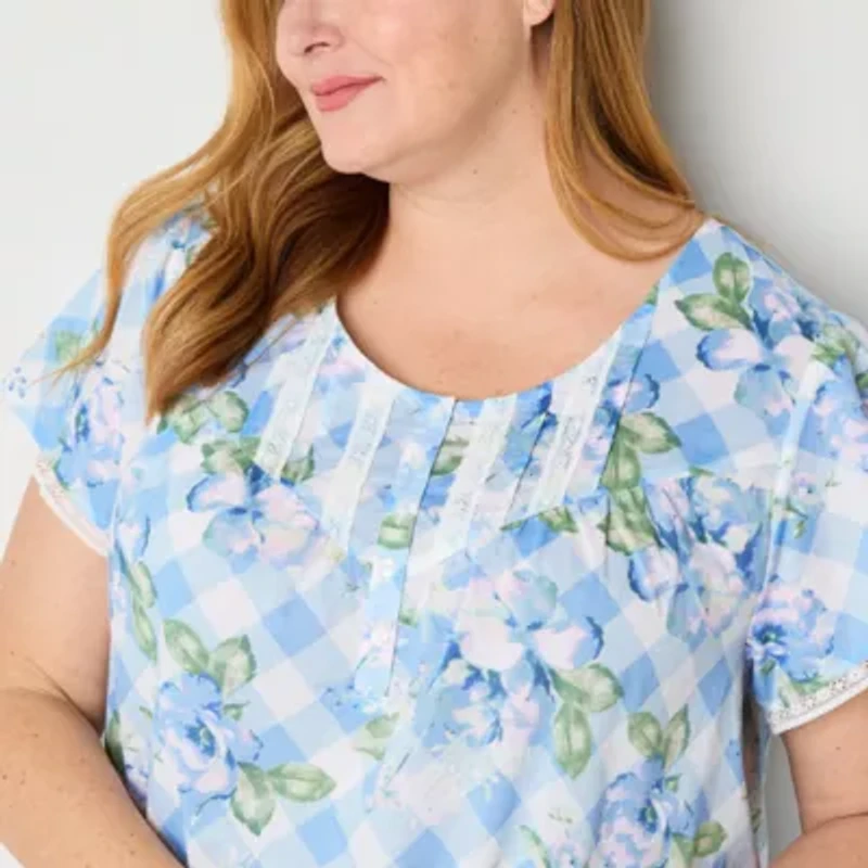 Adonna Womens Crew Neck Short Sleeve Plus Nightgown