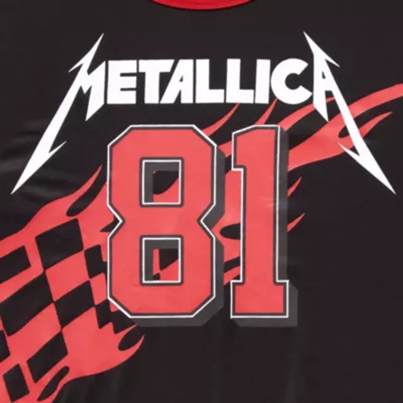 New World Metallica Cropped Mesh Jersey Womens Crew Neck Short Sleeve Loose Fit Juniors Graphic T-Shirt