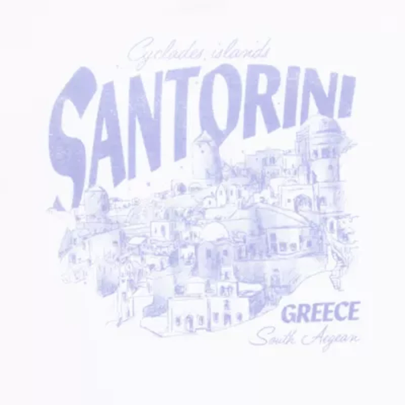 Santorini Greece Boyfriend Tee Womens Crew Neck Short Sleeve Regular Fit Juniors Graphic T-Shirt