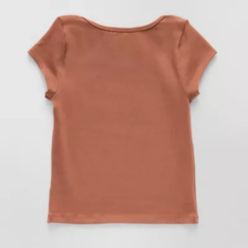 CLEVER & KIND Big Kid Girls Crew Neck Short Sleeve Embroidered T-Shirt