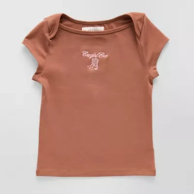 CLEVER & KIND Big Kid Girls Crew Neck Short Sleeve Embroidered T-Shirt