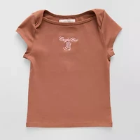 CLEVER & KIND Big Kid Girls Crew Neck Short Sleeve Embroidered T-Shirt