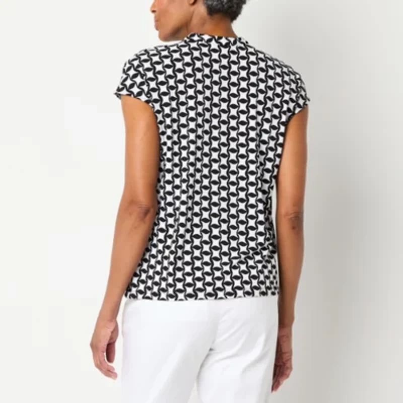 Liz Claiborne Womens Keyhole Neck Short Sleeve Blouse
