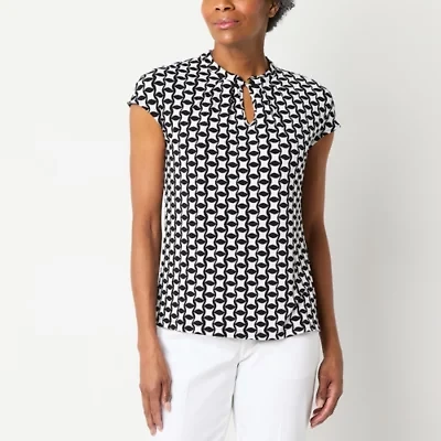 Liz Claiborne Womens Keyhole Neck Short Sleeve Blouse