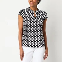 Liz Claiborne Womens Keyhole Neck Short Sleeve Blouse