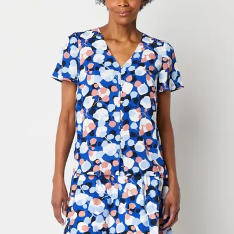 Liz Claiborne Womens V Neck Short Sleeve Blouse