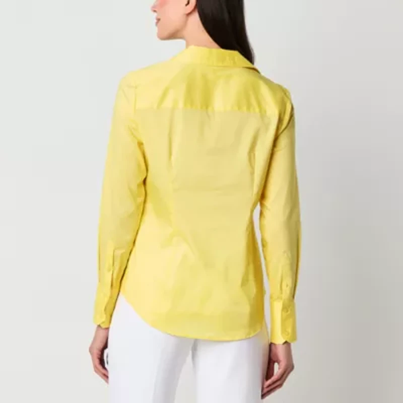 Worthington Womens Long Sleeve Cuffed Sleeve Regular Fit Button-Down Shirt