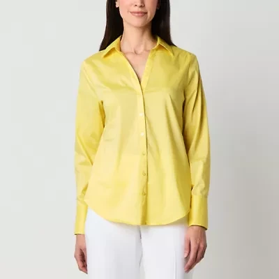 Worthington Womens Long Sleeve Cuffed Regular Fit Button-Down Shirt