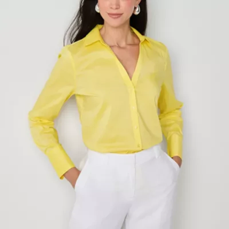 Worthington Womens Long Sleeve Cuffed Sleeve Regular Fit Button-Down Shirt