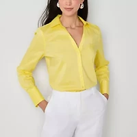 Worthington Womens Long Sleeve Cuffed Sleeve Regular Fit Button-Down Shirt