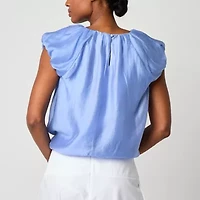 Worthington Womens Round Neck Short Sleeve Blouse