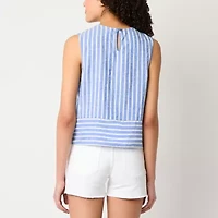 a.n.a Linen Blend Womens Crew Neck Sleeveless Shell