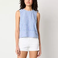 a.n.a Linen Blend Womens Crew Neck Sleeveless Shell