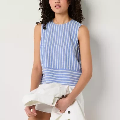 a.n.a Linen Blend Womens Crew Neck Sleeveless Shell