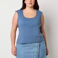 a.n.a Ribbed Womens U Neck Short Sleeve Plus T-Shirt