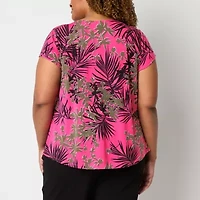 Liz Claiborne Womens Plus Keyhole Neck Short Sleeve Adaptive Blouse