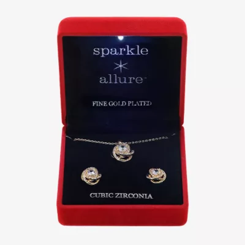 Sparkle Allure Light Up Box Love Womens Cubic Zirconia 14K Gold Over Brass Knot 2-pc. Jewelry Set