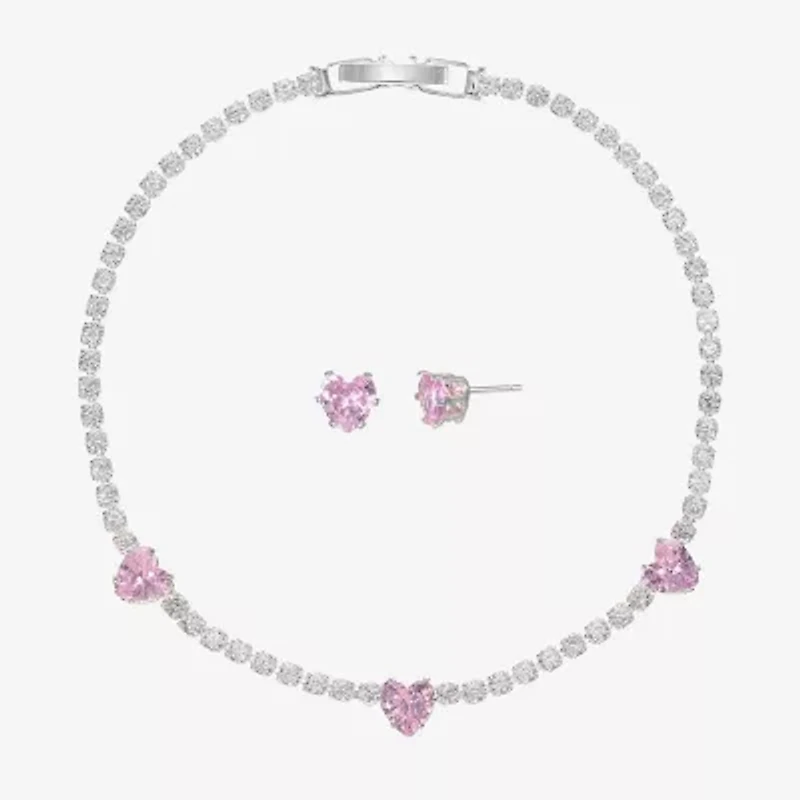 Sparkle Allure Light Up Box Womens Cubic Zirconia Pure Silver Over Brass Heart 2-pc. Jewelry Set