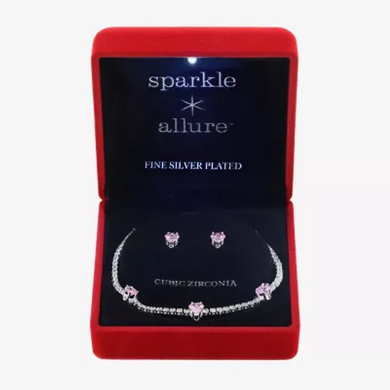 Sparkle Allure Light Up Box Womens Cubic Zirconia Pure Silver Over Brass Heart 2-pc. Jewelry Set