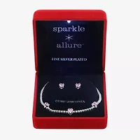 Sparkle Allure Light Up Box Womens Cubic Zirconia Pure Silver Over Brass Heart 2-pc. Jewelry Set
