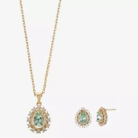 Sparkle Allure Light Up Box Halo Womens Green Cubic Zirconia 14K Gold Over Brass Pear 2-pc. Jewelry Set