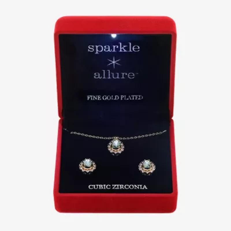 Sparkle Allure Light Up Box Halo Womens Green Cubic Zirconia 14K Gold Over Brass Pear 2-pc. Jewelry Set