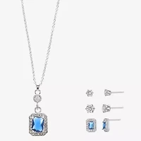 Sparkle Allure Light Up Box Halo Womens Blue Cubic Zirconia Pure Silver Over Brass Rectangular 4-pc. Jewelry Set