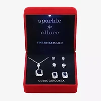 Sparkle Allure Light Up Box Halo Womens Blue Cubic Zirconia Pure Silver Over Brass Rectangular 4-pc. Jewelry Set