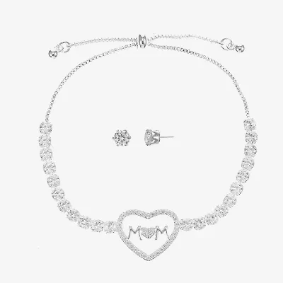 Sparkle Allure Light Up Box Mom Womens Cubic Zirconia Pure Silver Over Brass Heart 2-pc. Jewelry Set