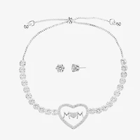 Sparkle Allure Light Up Box Mom Womens Cubic Zirconia Pure Silver Over Brass Heart 2-pc. Jewelry Set