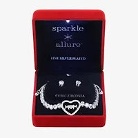 Sparkle Allure Light Up Box Mom Womens Cubic Zirconia Pure Silver Over Brass Heart 2-pc. Jewelry Set