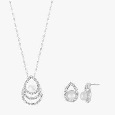 Sparkle Allure Light Up Box Womens Cubic Zirconia Cultured Freshwater Pearl Pure Silver Over Brass 2-pc. Jewelry Set