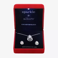 Sparkle Allure Light Up Box Womens Cubic Zirconia Cultured Freshwater Pearl Pure Silver Over Brass 2-pc. Jewelry Set