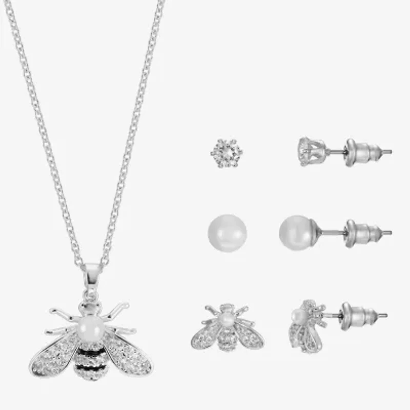 Sparkle Allure Light Up Box Bee Womens Cubic Zirconia Pure Silver Over Brass 4-pc. Jewelry Set