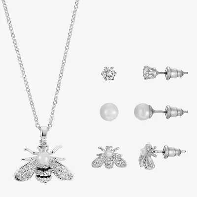 Sparkle Allure Light Up Box Bee Womens Cubic Zirconia Pure Silver Over Brass 4-pc. Jewelry Set