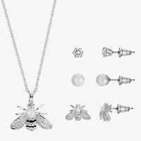 Sparkle Allure Light Up Box Bee Womens Cubic Zirconia Pure Silver Over Brass 4-pc. Jewelry Set